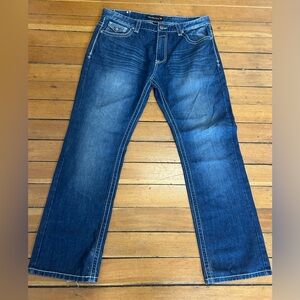 Y2K Victorious Jeans Mens 38x32 Blue Embroidered Pockets